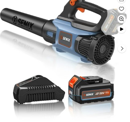 SENIX 20 Volt Max* Cordless Leaf Blower, Variable Speed, Lightweight, Up to 350 CFM and 80 MPH, (Battery and Charger Included) BLAX2-M