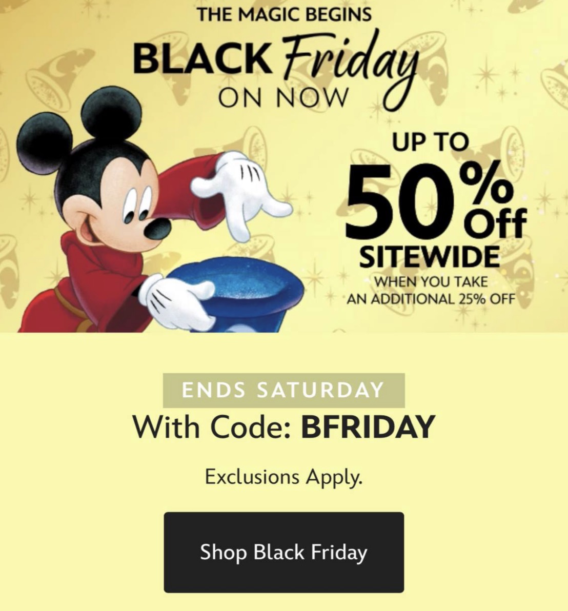 Disney Store Black Friday Sale Up to 50% off with code BFRIDAY
