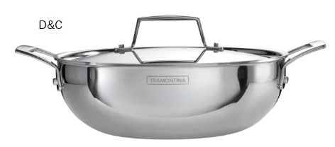 Tramontina Utsava Tri-Ply Clad Stainless Steel Kadai with Lid, Kadhai Pot for Indian Cooking