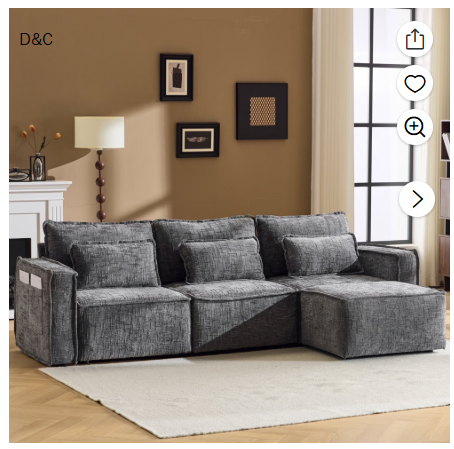 Ktaxon L-Shaped Sectional Sofa 111″ W 3-Seater Chenille Couch Oversized Modular Cloud Sofa with Movable Ottoman Chaise for Living Room Gray