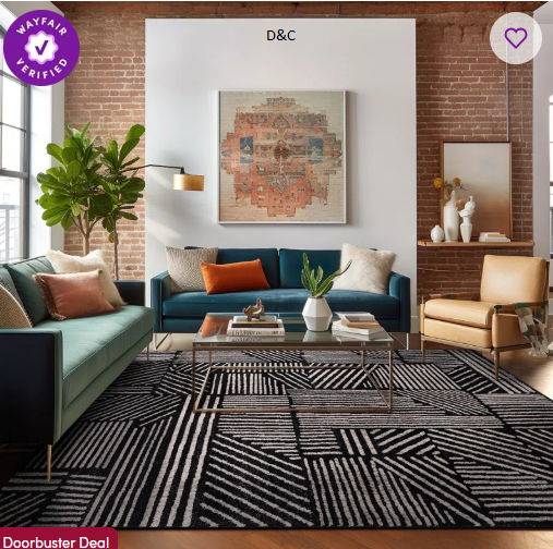 Rambo Geometric Black/Ivory Area Rug