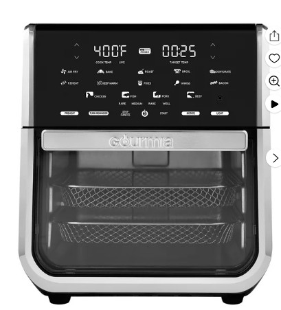 Gourmia All-in-One 14-Quart Air Fryer, Oven, Rotisserie, Dehydrator with Temperature Probe, Stainless Steel