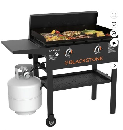 Blackstone Original Outdoor Griddle, 2-Burner 28″ Propane Flat Top Grill with Hard Cover, Black