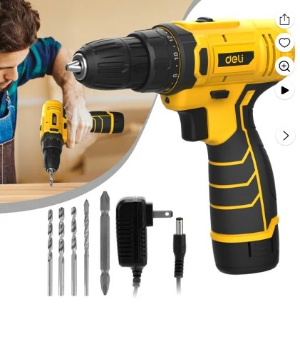 Deli 12V Max Lithium-Ion Cordless Impact Drill Driver Set, Electric Screwdriver Driver Tool Kit, 3/8″ Keyless Chuck,,with 2.0Ah Battery,Charger