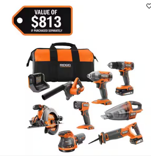18V Cordless 8-Tool Combo Kit with 2.0 Ah Battery, 4.0 Ah Battery, Charger, and Tool Bag
