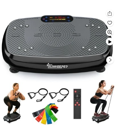 SLIMKEEPER Vibration Plate Exercise Machine for Lymphatic Drainage, Weight Loss Whole Body Workout, 330 Lbs Capacity, with 2 Loops & 5 Resistance Bands