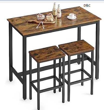 VASAGLE Bar Table Set, with 2 Bar Stools, Dining table set, Kitchen Counter with Bar Chairs