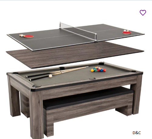 Atomic 7′ Hampton 3-in-1 Combination Table Includes Billiards, Table Tennis, and Dining Table with Dual Storage Bench Seating