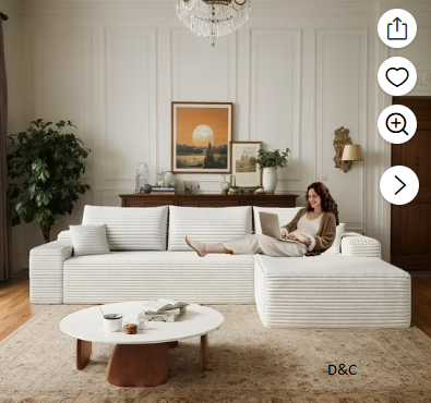 KavlSean 107″ Oversized Boneless Couch with Right L-Shape Chaise, Modern Modular Sectional Sofa with Deep Seat