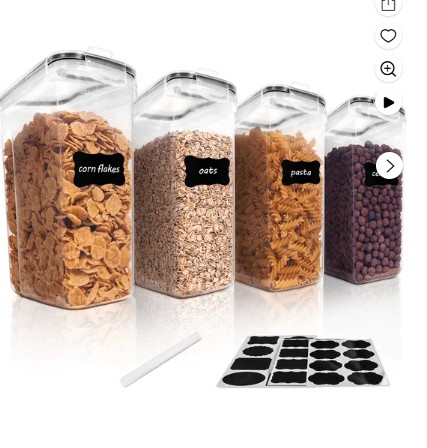 Cereal Storage Container Set of 4, Vtopmart Airtight Food Storage Containers, 135.2 fl oz, Black