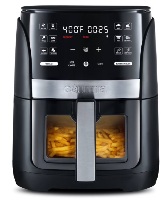 Gourmia 6qt Digital Window Air Fryer with 12 Presets & Guided Cooking Black: Stainless Steel, 1-Year Warranty