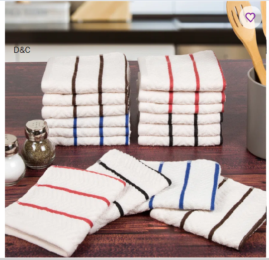 Lavish Home Chevron-Weave Dish Cloths – 16-Pack Absorbent 100% Combed Cotton Kitchen Dishtowels with Color Accents – For Cleaning and Drying (Set of 16)