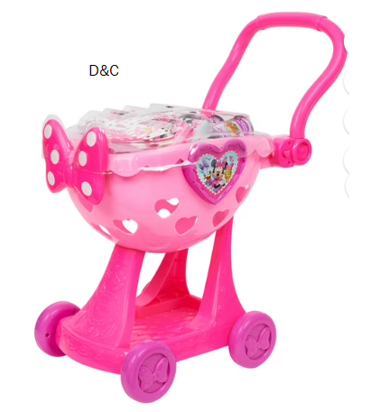 Disney Junior Minnie Mouse Bowtique Shopping Cart, 9-piece Plastic Grocery Set , Ages 3 and up