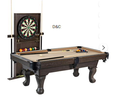 7.5 ft Billiard Pool Table with Cue Rack, Dartboard, and Game Accessories, Tan, by Barrington Billiards