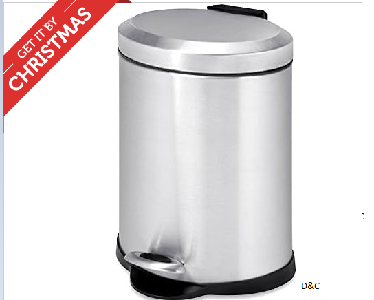 Honey-Can-Do TRS-01448 Oval Stainless Steel Step Can, 5-Liter,grey , Silver