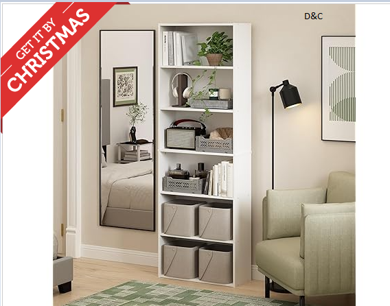 Furinno Jaya Simply Home Free Standing 6-Tier Open Storage Bookcase, White