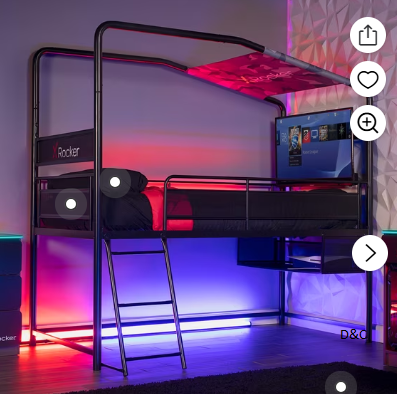 X Rocker Contra Mid-Sleeper Gaming Bed with TV Mount, Black, Twin, Children, Teen, 74.88 H