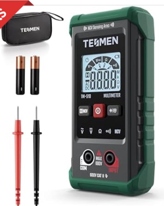 TM-510 Digital Multimeter, 4000 Counts, Smart Measurement, Auto-Ranging Voltmeter; Voltage Tester with Non-Contact Voltage Function, Measures AC/DC Voltage, Resistance, Continuity – Green