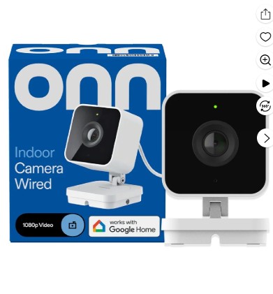 onn Indoor Camera Wired, 1080p HDR Video, with Google Home and Gemini – Search Video History, Event Descriptions