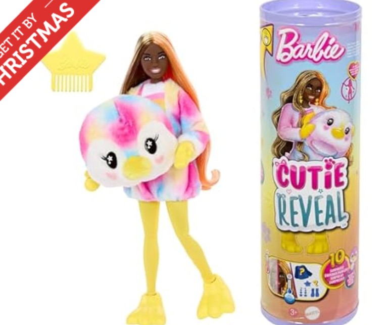 Barbie Cutie Reveal Doll & Accessories, Color Dream Series, Tie-Dyed Penguin Costume & 10 Surprises Including Color Change