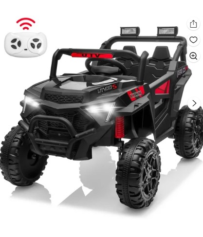 24V Ride on Toy Cars, Kids Ride on UTV Cars with Remote Control, Battery Powered Electric Car for Kids Boys Girls 3-6 w/Bluetooth and Lights, 4 Wheelers Drive, Black