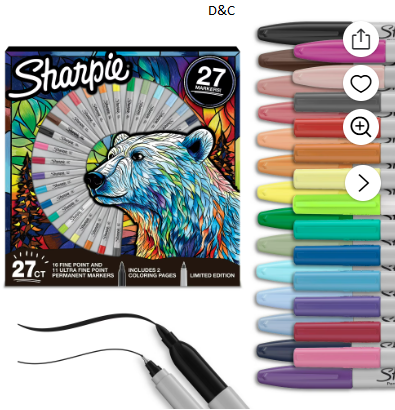 Sharpie Permanent Markers, Fine and Utra-Fine Point Markers Variety Pack, Assorted Colors, Includes 2 Coloring Pages, 27 Count