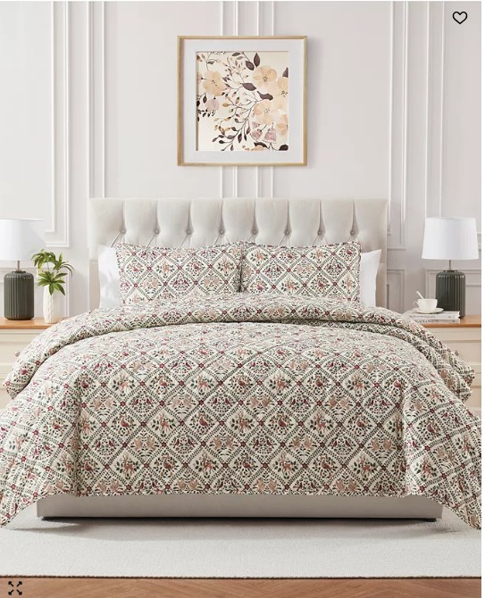 Winter Diamond Holiday-Print Pinsonic Microfiber 2-Pc. Quilt Set, Twin