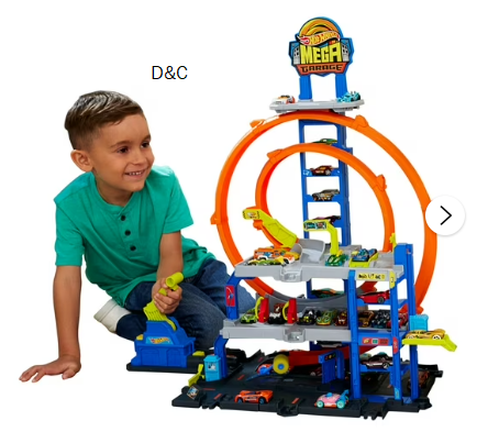 Hot Wheels Mega Loop Garage Playset with 1 Die-Cast Toy Car & 1 Toy Helicopter in 1:64 Scale