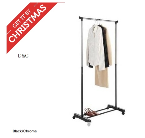 Whitmor Adjustable Garment Rack Rolling Clothes Organizer, Black and Chrome