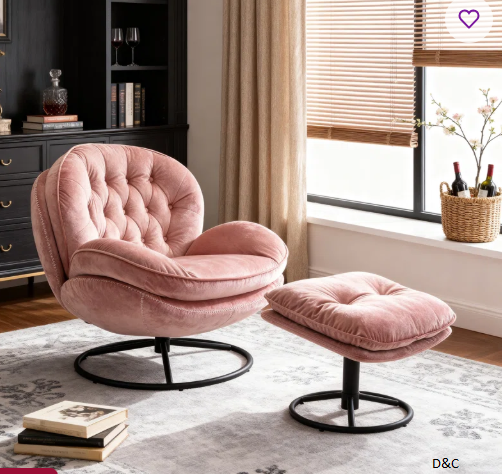 Anouk Tufted Back Type Swivel Base Accent Chair with Ottoman