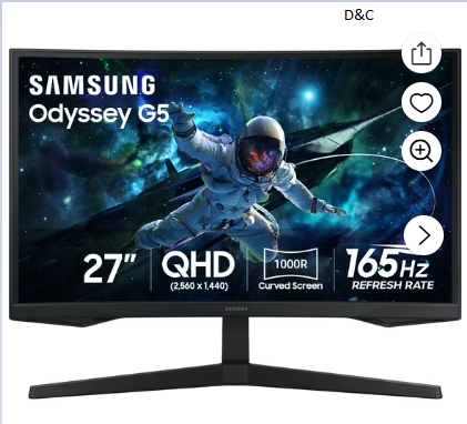 SAMSUNG 27” Odyssey G55C QHD 165Hz 1ms(MPRT) Curved Gaming Monitor – LS27CG556ENXZA