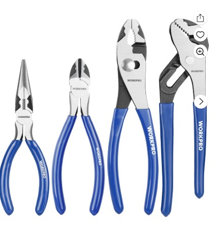 WORKPRO 4-Piece Pliers Tool Kit with Soft Handle Includes 6”Needle Plier,6”Diagonal Plier,8”Slip Joint Plier,8”Groove Plier,for Home Repairing,Plumbing,Electronic Devices & Making Crafts