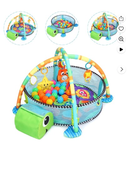 Babyeap 3-in-1 Baby Gym and Play Mat, Baby Activity with Ocean Ball Sensory Toys, 0-36 Months
