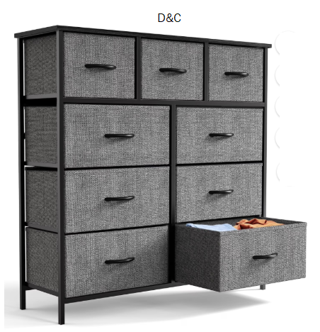ZUNMOS Fabric Dresser for Bedroom 9 Drawer, Grey