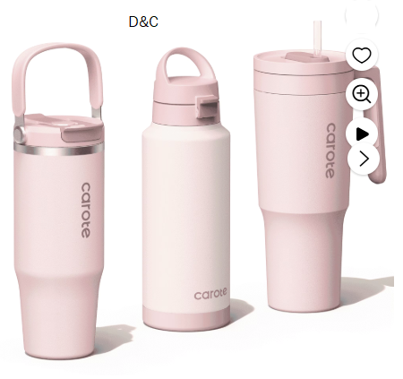 Carote 3PCS Insulated Stainless Steel Tumbler Set with Handles, 40oz,32oz*2, Leak-Proof Travel Mugs, Double Wall Vacuum, Pink