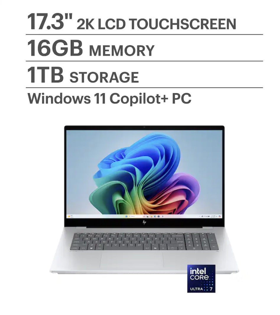 HP – OmniBook X – Copilot+ PC – 17.3″ Full HD Touch-Screen Laptop – Intel Core Ultra 7 256V 2024 – 16GB Memory – 1TB SSD – Glacier Silver