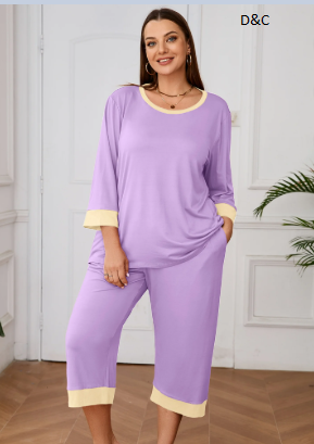 SHOWMALL Women Plus Size Pajamas Set 3/4 Sleeves Pjs Sleepwear Loungewear Nightwear with Pockets Light Purple 4X