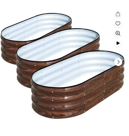 SnugNiture Galvanized Raised Garden Bed Outdoor, 3Pcs 4x2x1ft Metal Planter Box, Brown