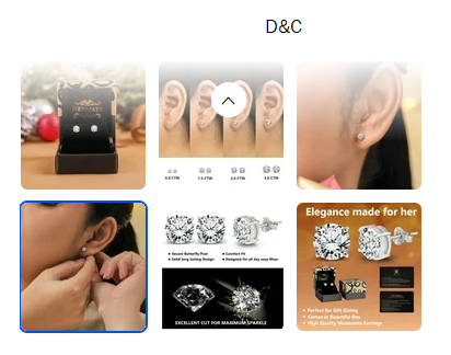 JeenMata 4 Prong 0.5 Carat Round Shaped Moissanite Solitaire Stud Earrings in 18k White Gold Plating for Women