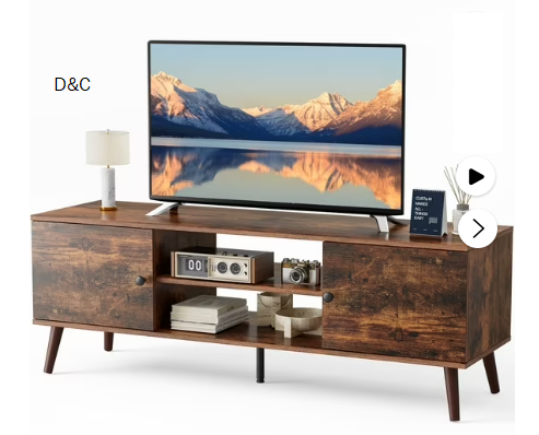 edx Modern TV Stand for 55-60 inch TV, Mid Century Entertainment Centre, Media Console Table with Storage for Living Room, Office, Brown