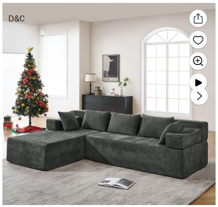 Behost 105″ Modular Sectional Sofa for Living Room, L Shaped Cloud Couch Chenille, Dark Gray