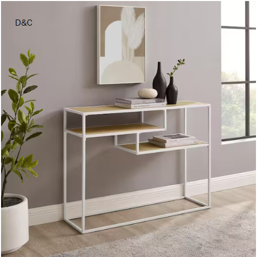 42 in. Coastal Oak and White Rectangle Modern Console Table with 2-Shelves