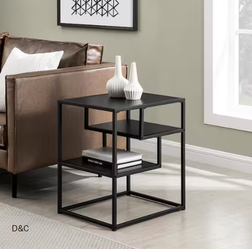 Modern 20 in. Solid Back Rectangle Wood End Table with 2-Shelves