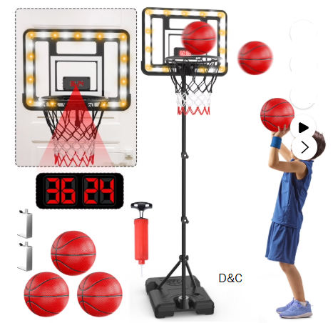 JoyStone Kids Basketball Hoop with Scoreboard & Timer, Adjustable Height 3ft-5.8ft for Young Kids Play Indoor and Outdoor Metal Hoop