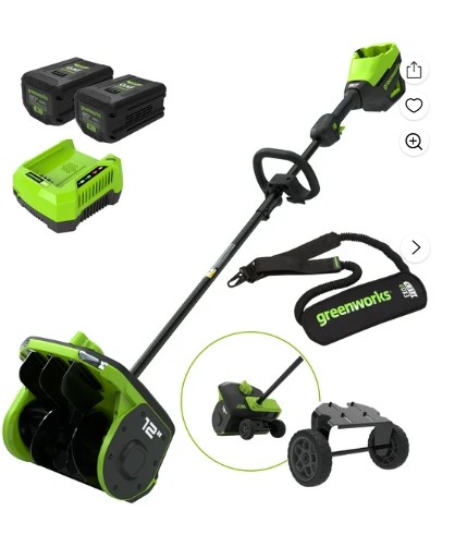 Greenworks 80V 12″ Cordless Snow Shovel with Wheels w/(2) 2.5Ah Battery & Charger & Strap