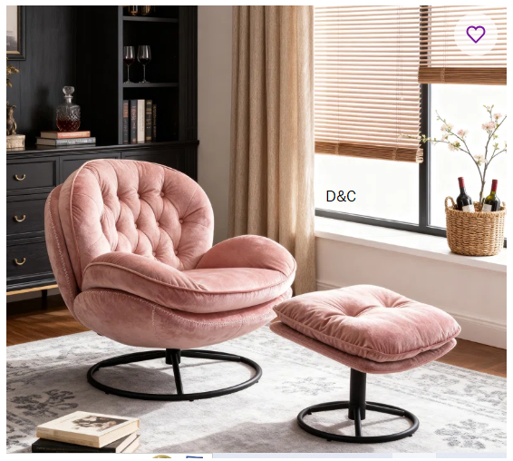 Anouk Tufted Back Type Swivel Base Accent Chair with Ottoman