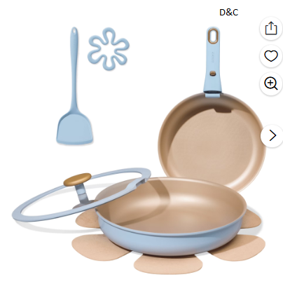 Carote 7 Pcs Nonstick Frying Pans Set with Lid, Skillets with Detachable Handle, Oven Safe, Induction Cookware, Stackable Kitchen Set, Blue