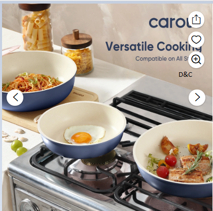 Carote 7 Pcs Nonstick Frying Pans Set with Lid, Skillets with Detachable Handle, Oven Safe, Induction Cookware, Stackable Kitchen Set, Blue