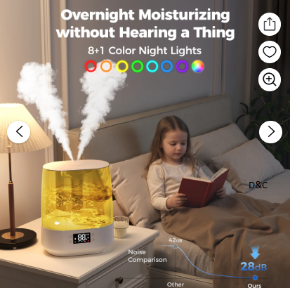 6L Humidifiers for Bedroom , Cool Mist Ultrasonic Humidifier with Humidity Sensor