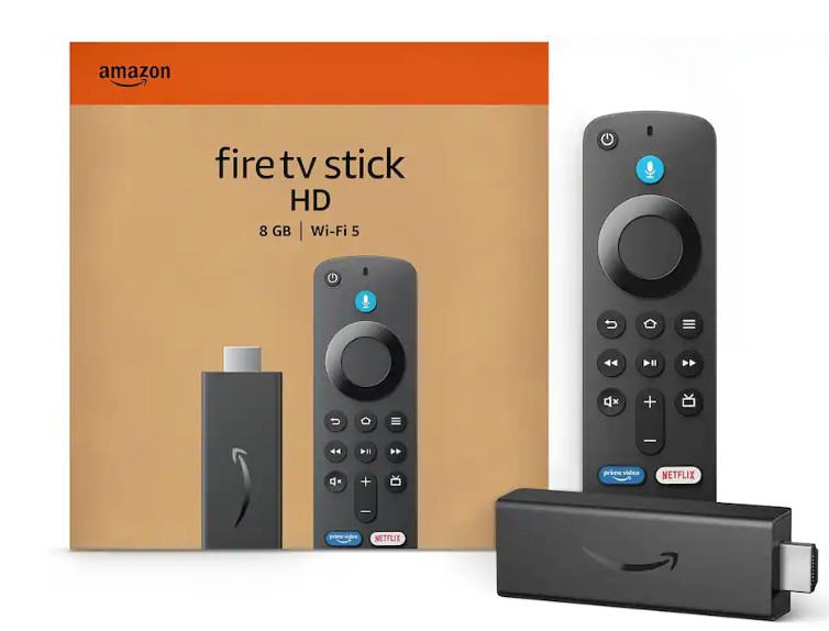 Amazon – Fire TV Stick HD, HD Streaming Device, free and live TV, Alexa Voice Remote, smart home controls, 8 GB storage (2024) – Black